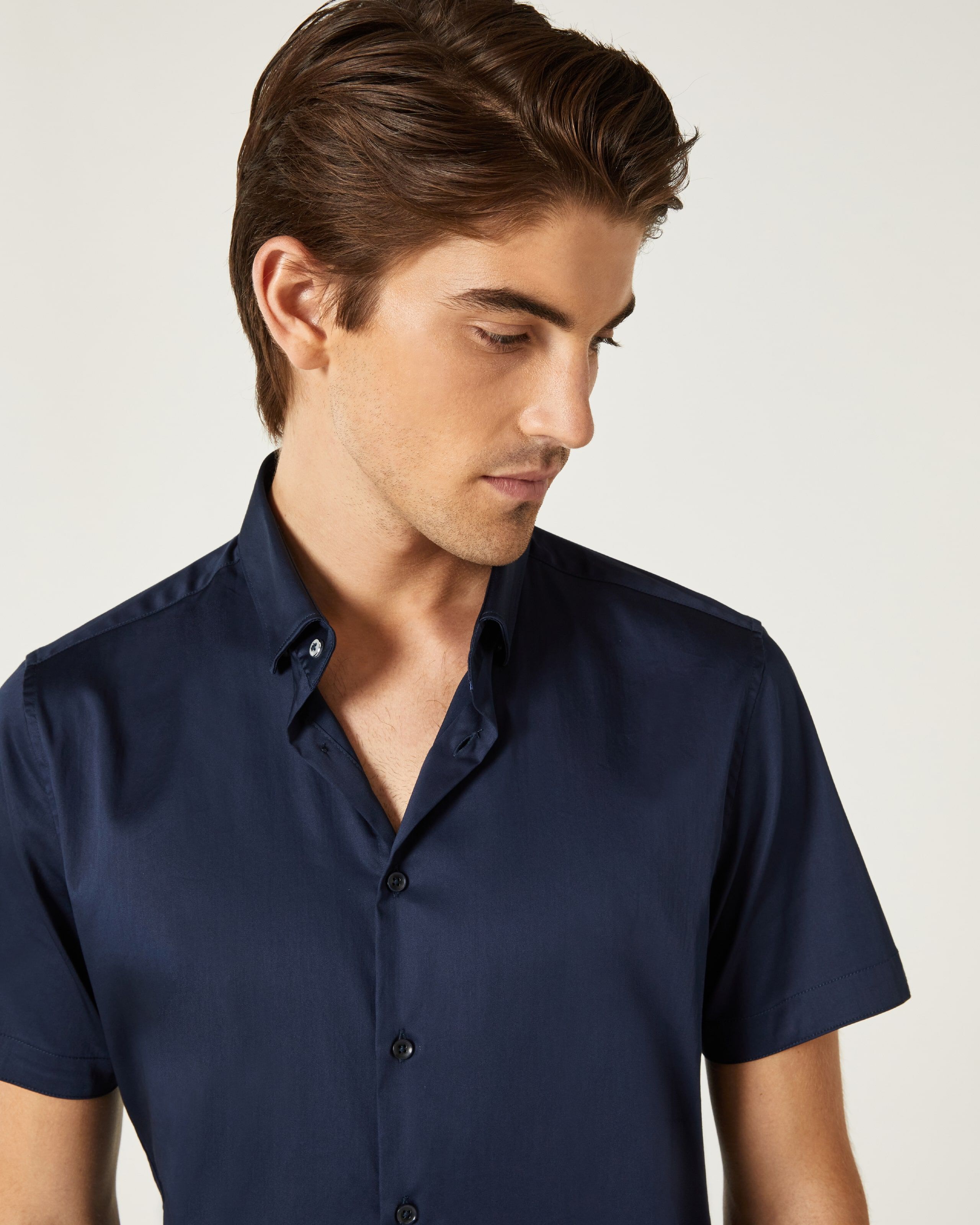 Mens navy blue short sleeve shirt on sale